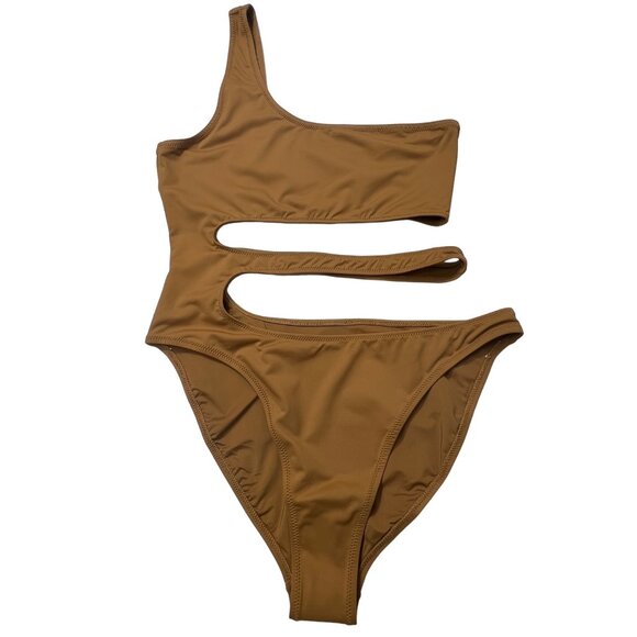 SKIMS Swim One Shoulder Monokini Almond Large - Picture 1 of 12